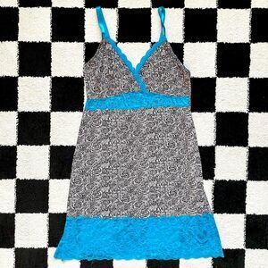 Black and White Blue Trim Slip